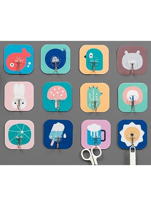 Cpixen Cpixen Pack of 20Pcs Waterproof Transparent Self Adhesive Fancy Printed Multi Design Wall Hooks Heavy Duty Sticky Hooks for Hanging 10KG Max Wall Hangers Kitchen Bathroom 20 Pieces  - Image 2
