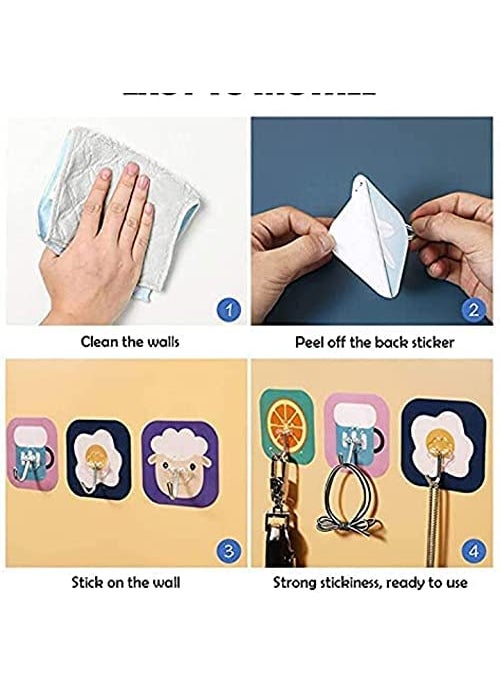 Cpixen Cpixen Pack of 20Pcs Waterproof Transparent Self Adhesive Fancy Printed Multi Design Wall Hooks Heavy Duty Sticky Hooks for Hanging 10KG Max Wall Hangers Kitchen Bathroom 20 Pieces  - Image 4