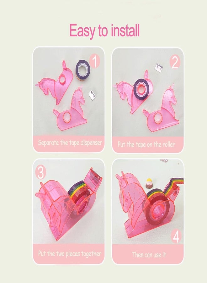 Hibucuo Cute Tape Dispenser Desktop, Cartoon Flamingos Tape Holder Portable Tape Cutter Kids School Office Accessory Tape 3/4 Inch Pink - Image 4