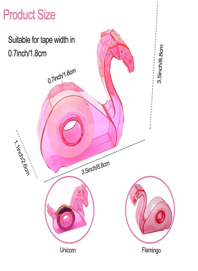Hibucuo Cute Tape Dispenser Desktop, Cartoon Flamingos Tape Holder Portable Tape Cutter Kids School Office Accessory Tape 3/4 Inch Pink - Image 3
