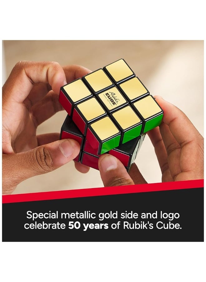 Rubiks - Rubik's Cube, Special Retro 50th Anniversary Edition, Original 3x3 Color-Matching Puzzle Classic Problem-Solving Challenging Brain Teaser Fidget Toy, for Adults & Kids Ages 8+ - Image 1