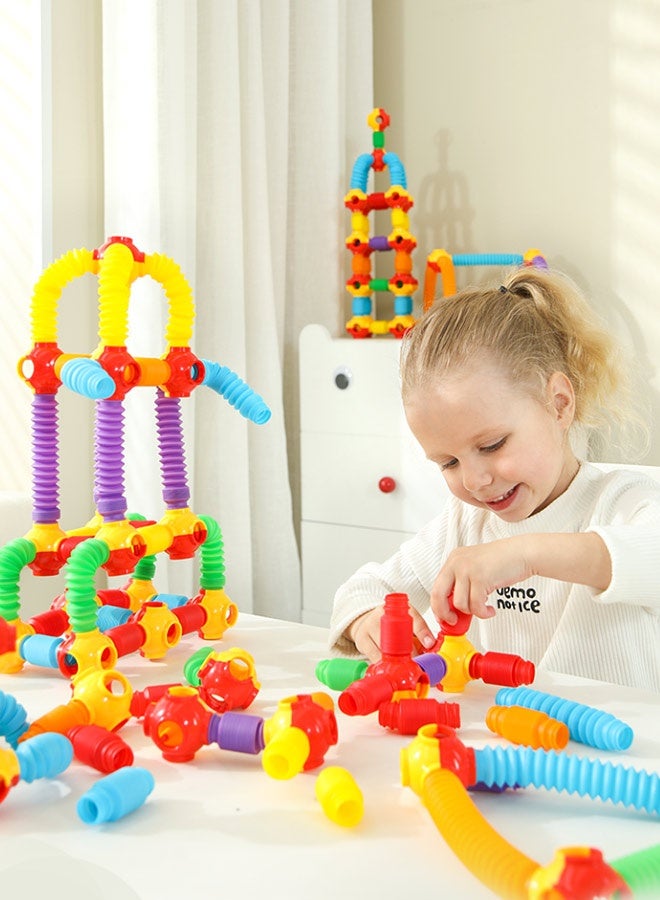 JSAITOYS Stretch Tubes and Connectors Interlocking Toys Construction Toys for Kids-62 Pieces - Image 1