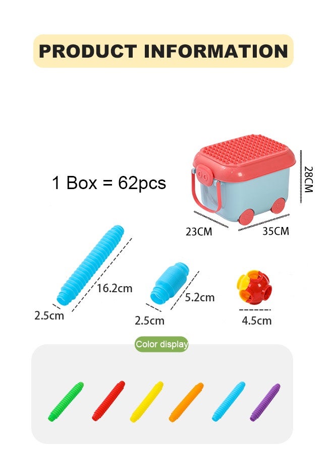 JSAITOYS Stretch Tubes and Connectors Interlocking Toys Construction Toys for Kids-62 Pieces - Image 2