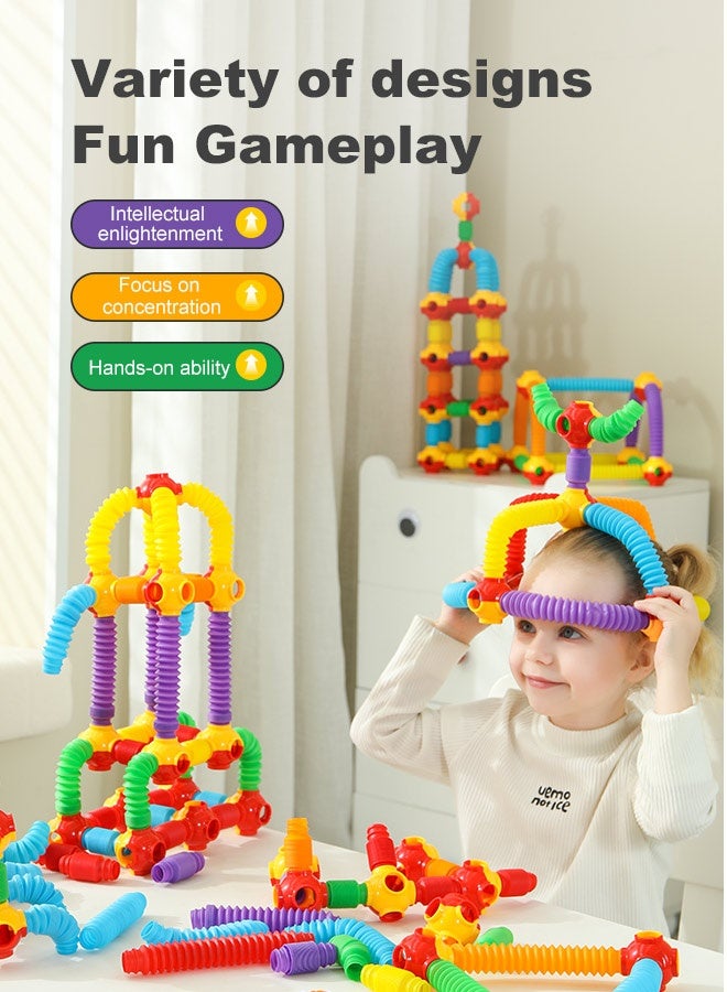 JSAITOYS Stretch Tubes and Connectors Interlocking Toys Construction Toys for Kids-62 Pieces - Image 3