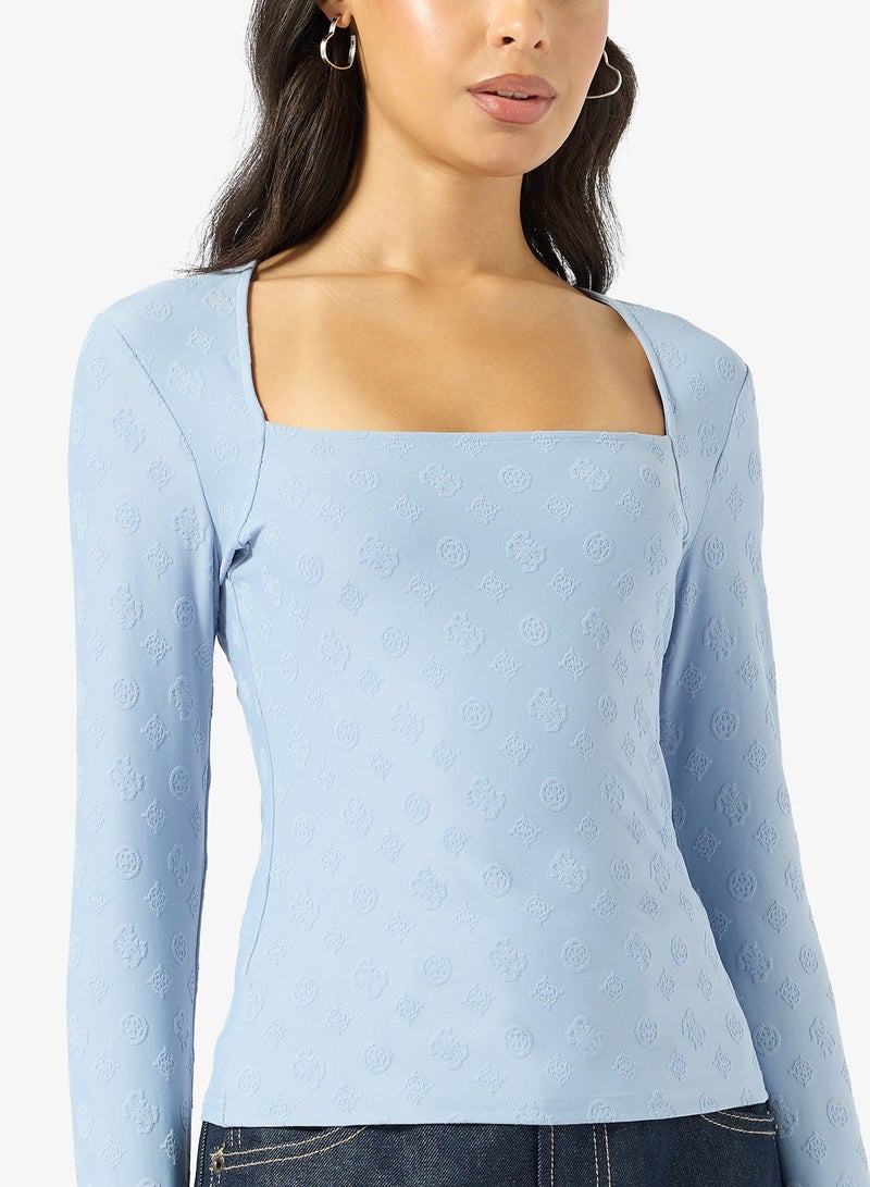 GUESS Long Sleeve Jacquard Elleona Top - Image 3