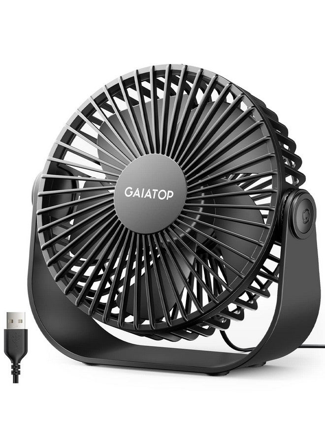Gaiatop USB Desk Fan, 3 Speeds Strong Airflow, 5.5 Inch Portable 90° Rotate Quiet Cooling, Small Personal Table Fans for Bedroom Home Office Travel Black - Image 1