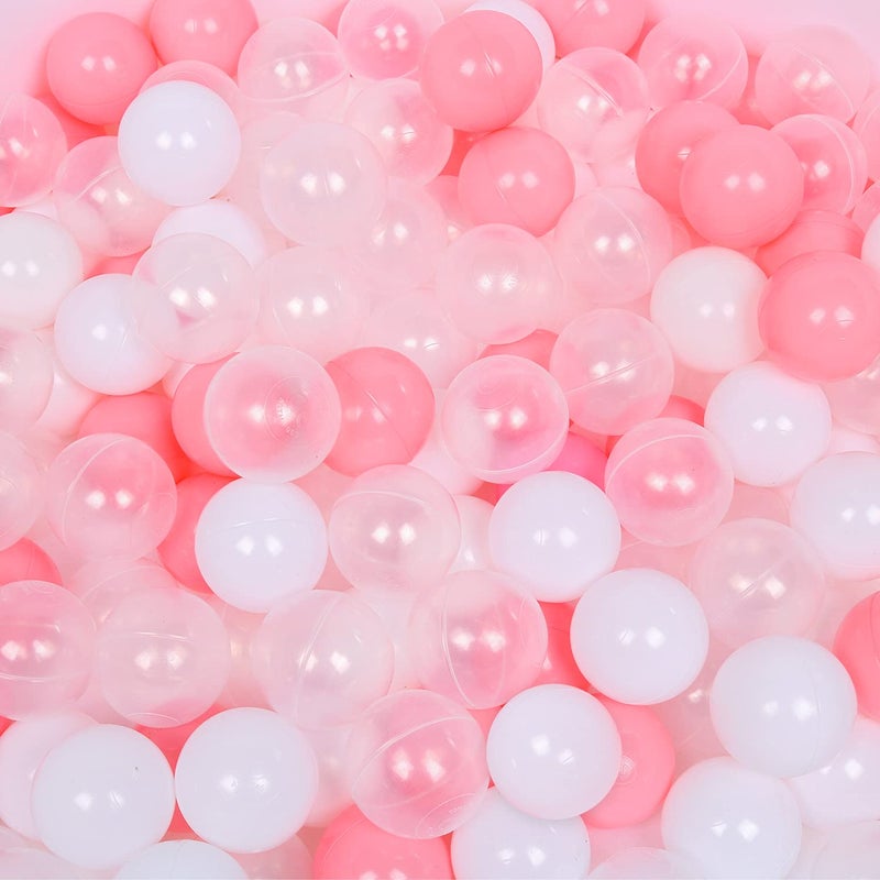 TRENDBOX Ball Pit Balls 100 - Macaron Colors Balls for Ball Pit, Play Tent Baby Playhouse Pool Birthday Party Decoration (C-Pink, White&Clear) - Image 1