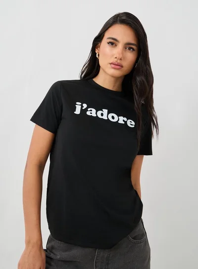 Styli Slogan Print Round Neck Short Sleeve T-Shirt