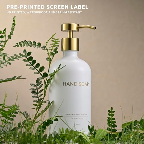 Janxin Glass Soap Dispenser Set by Janxin,Bathroom Soap Dispenser Set with Ceramic Tray,Luxury Bathroom Accessories,Modern Kitchen Decor (White+Gold(Hand Soap)) - Image 3