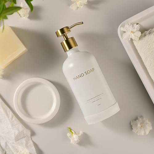 Janxin Glass Soap Dispenser Set by Janxin,Bathroom Soap Dispenser Set with Ceramic Tray,Luxury Bathroom Accessories,Modern Kitchen Decor (White+Gold(Hand Soap)) - Image 5