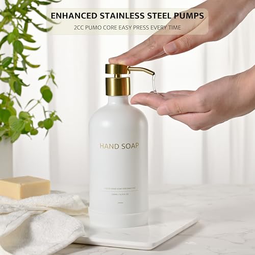 Janxin Glass Soap Dispenser Set by Janxin,Bathroom Soap Dispenser Set with Ceramic Tray,Luxury Bathroom Accessories,Modern Kitchen Decor (White+Gold(Hand Soap)) - Image 4