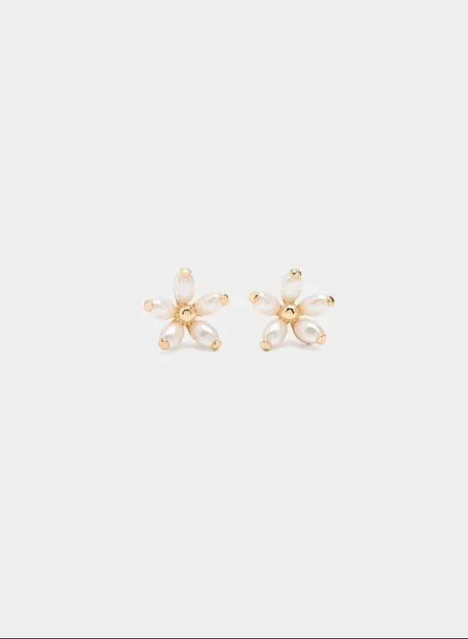 بارفوا أقراط الزهور مع اللؤلؤ ذهبي