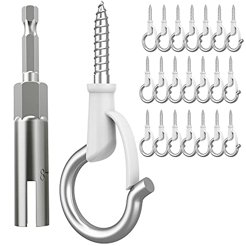 Monliful 22 Pack 304 Stainless Steel Q Hanger Hooks Screws in Hooks Christmas Lights Hooks for Outdoor Hooks for String Lights and Garage New Year Party Led Fairy Easy Release White - Image 1