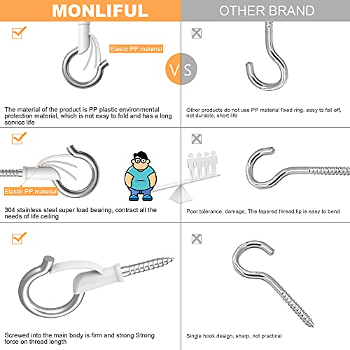 Monliful 22 Pack 304 Stainless Steel Q Hanger Hooks Screws in Hooks Christmas Lights Hooks for Outdoor Hooks for String Lights and Garage New Year Party Led Fairy Easy Release White - Image 3