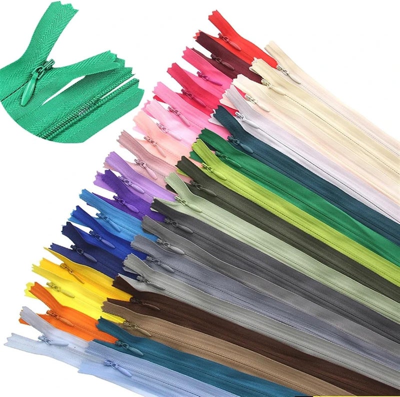 Zippers for Sewing 10pcs 6 Inch-24 Inch (15cm-60cm) 3# Invisible Zippers Nylon Coil for Tailor Sewing Crafts Bulk Pull Charms 25 Color(Green,Total Length is 55cm) - Image 2