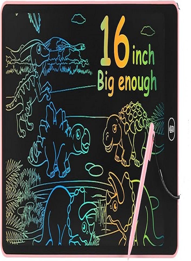 16 Inch LCD Writing Tablet for Kids, Colorful Doodle Board Drawing Pad for Kids, Electronic Drawing Board Erasable & Reusable, LCD Drawing Tablet for Kids Toddler Toys Gifts - Pink - Image 1