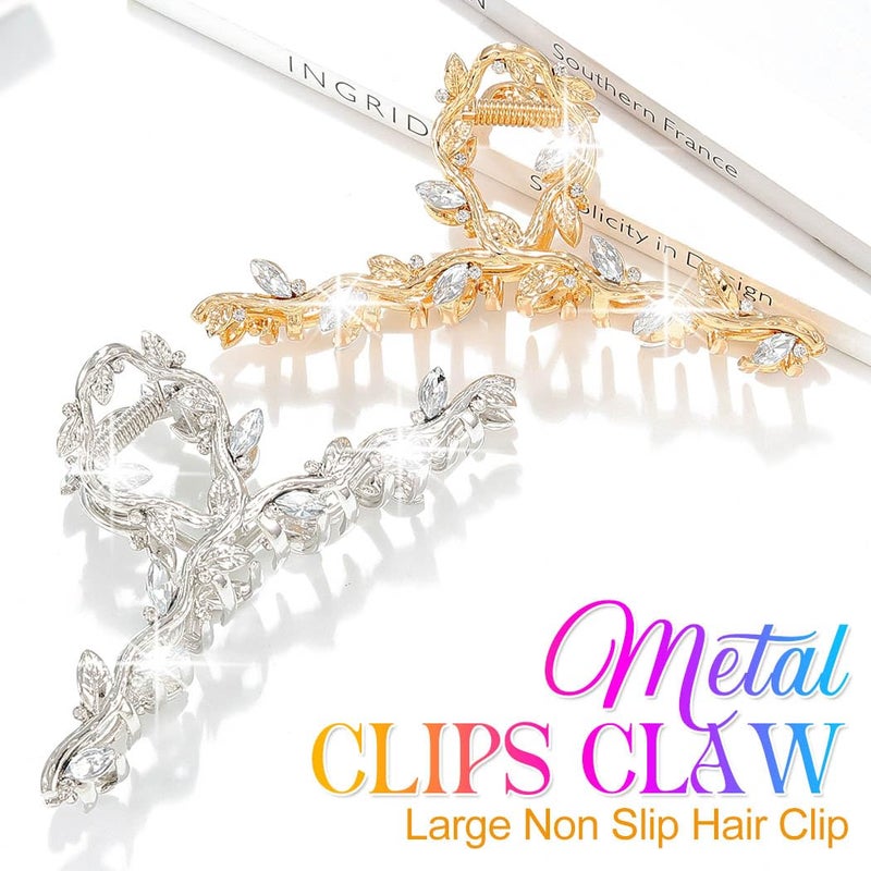 CAKURE Gold Claw Clip Fancy Hair Clips Rhinestone Hair Claw Clips Sparkly Hair Accessories for Women (Pack of 2) (a-gold&silver) - Image 2