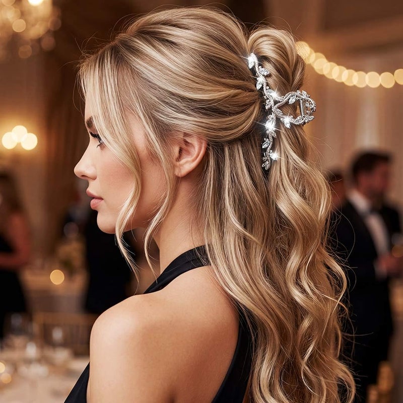 CAKURE Gold Claw Clip Fancy Hair Clips Rhinestone Hair Claw Clips Sparkly Hair Accessories for Women (Pack of 2) (a-gold&silver) - Image 3