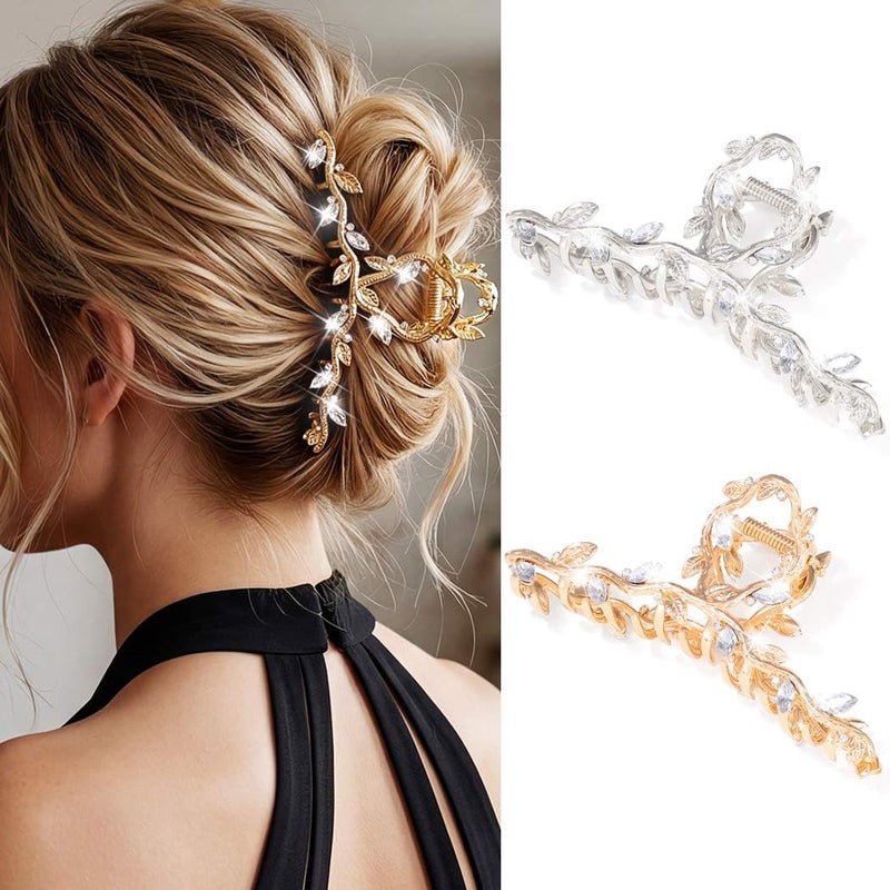 CAKURE Gold Claw Clip Fancy Hair Clips Rhinestone Hair Claw Clips Sparkly Hair Accessories for Women (Pack of 2) (a-gold&silver) - Image 1