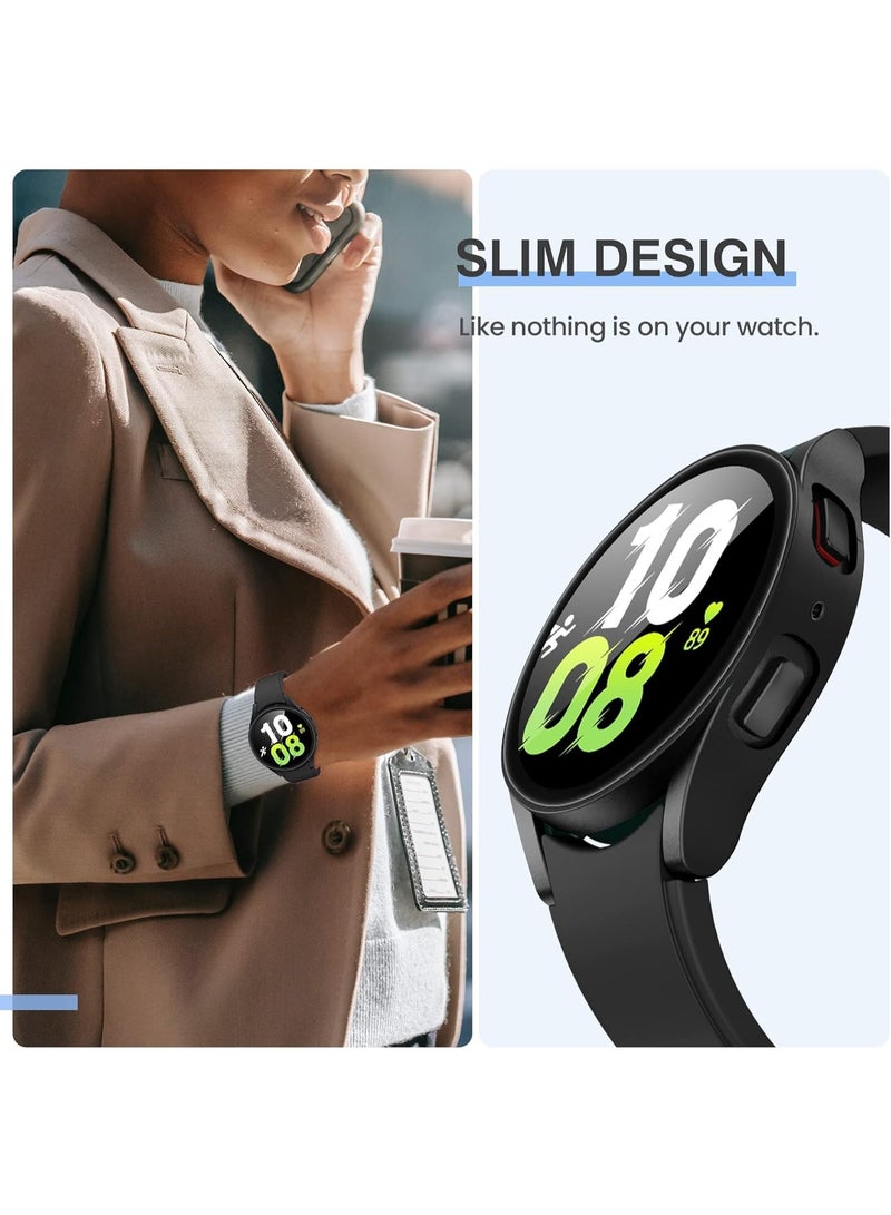 (2 Pack)Hard Case for Samsung Galaxy Watch 5/ Watch 4 (44/45mm), with Tempered Glass Screen Protector Ultra Clear Slim Full Cover Case (44MM, Black+Black) - Image 3