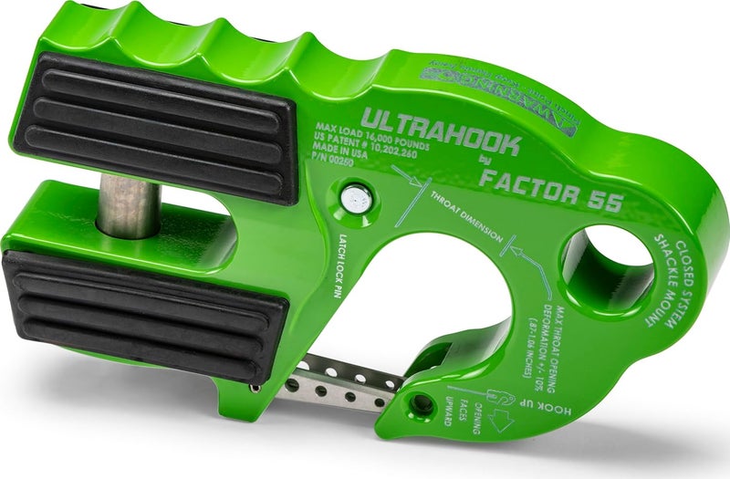 Factor 55 Ultrahook Winch Hook & Shackle Mount Assembly - Lime