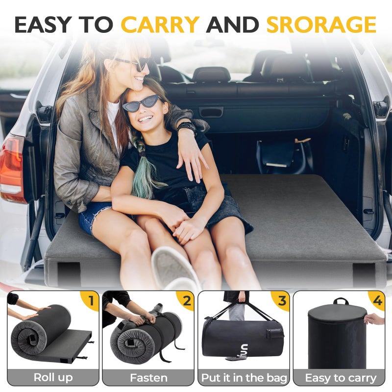 Kingfun 3 Inch CertiPUR-US Memory Foam Camping Mattress, Waterproof Roll up Sleeping Pad for Adults, Comfortable Thick Floor Sleeping Mats for Car Truck Tent with Removable Travel Bag, Single - Image 5