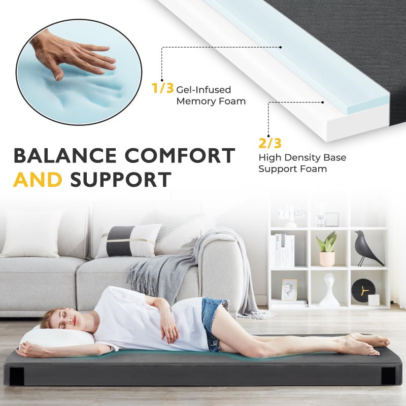 Kingfun 3 Inch CertiPUR-US Memory Foam Camping Mattress, Waterproof Roll up Sleeping Pad for Adults, Comfortable Thick Floor Sleeping Mats for Car Truck Tent with Removable Travel Bag, Single - Image 4