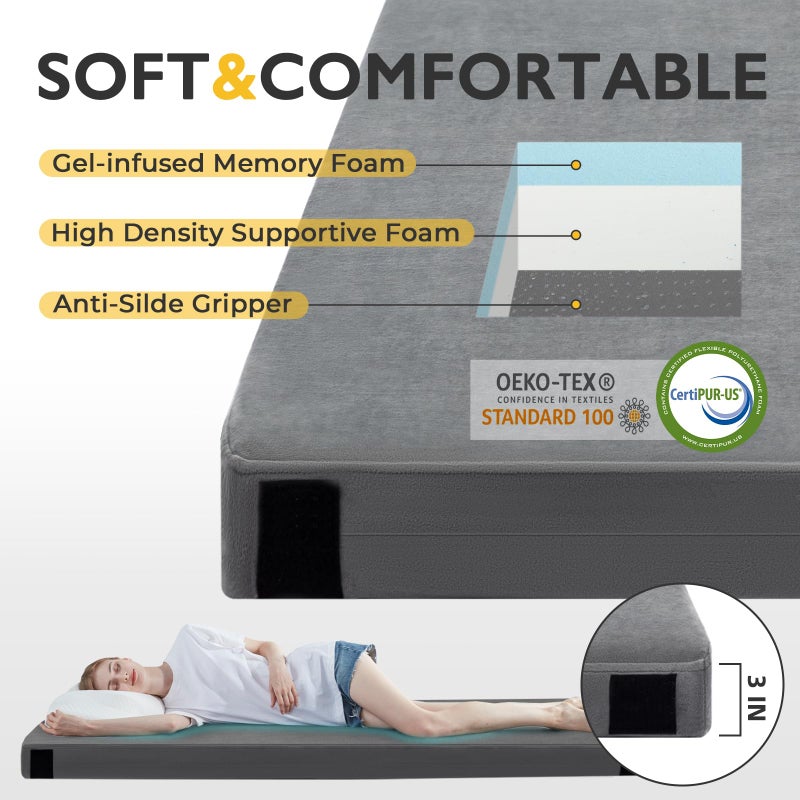 Kingfun 3 Inch CertiPUR-US Memory Foam Camping Mattress, Waterproof Roll up Sleeping Pad for Adults, Comfortable Thick Floor Sleeping Mats for Car Truck Tent with Removable Travel Bag, Single - Image 2