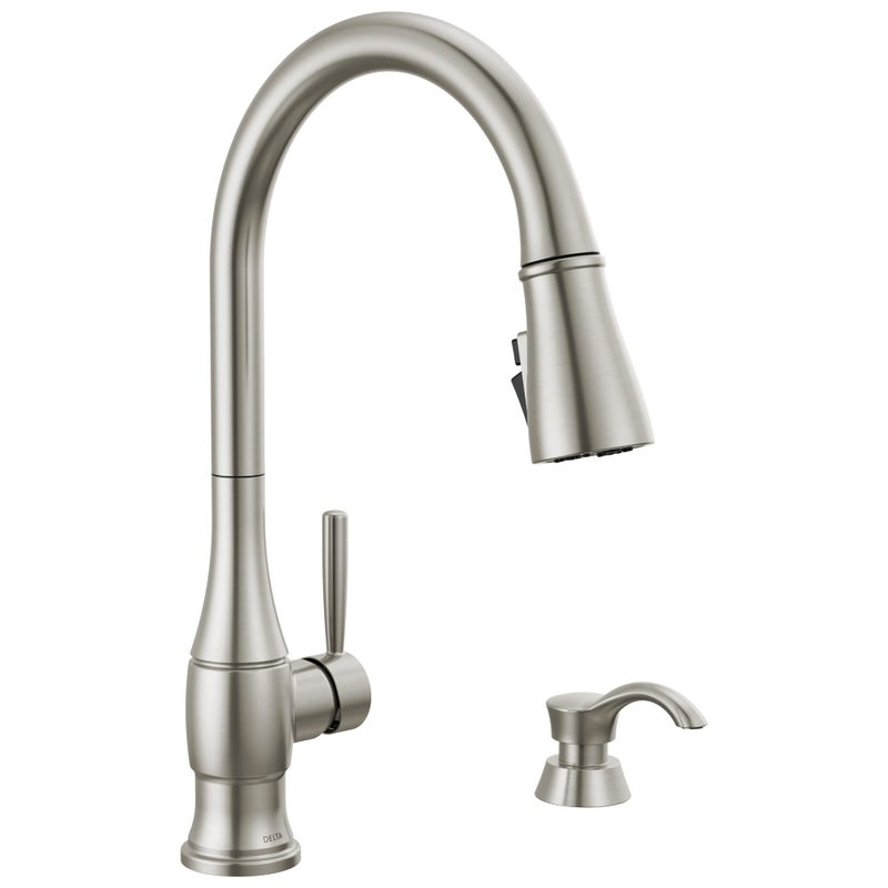 Delta Hazelwood Brushed Nickel Kitchen Faucet with Pull Down Sprayer and Soap Dispenser Modern Single Hole Kitchen Sink Faucet Single Handle Spotshield Stainless 19831ZSPSDDST - Image 2