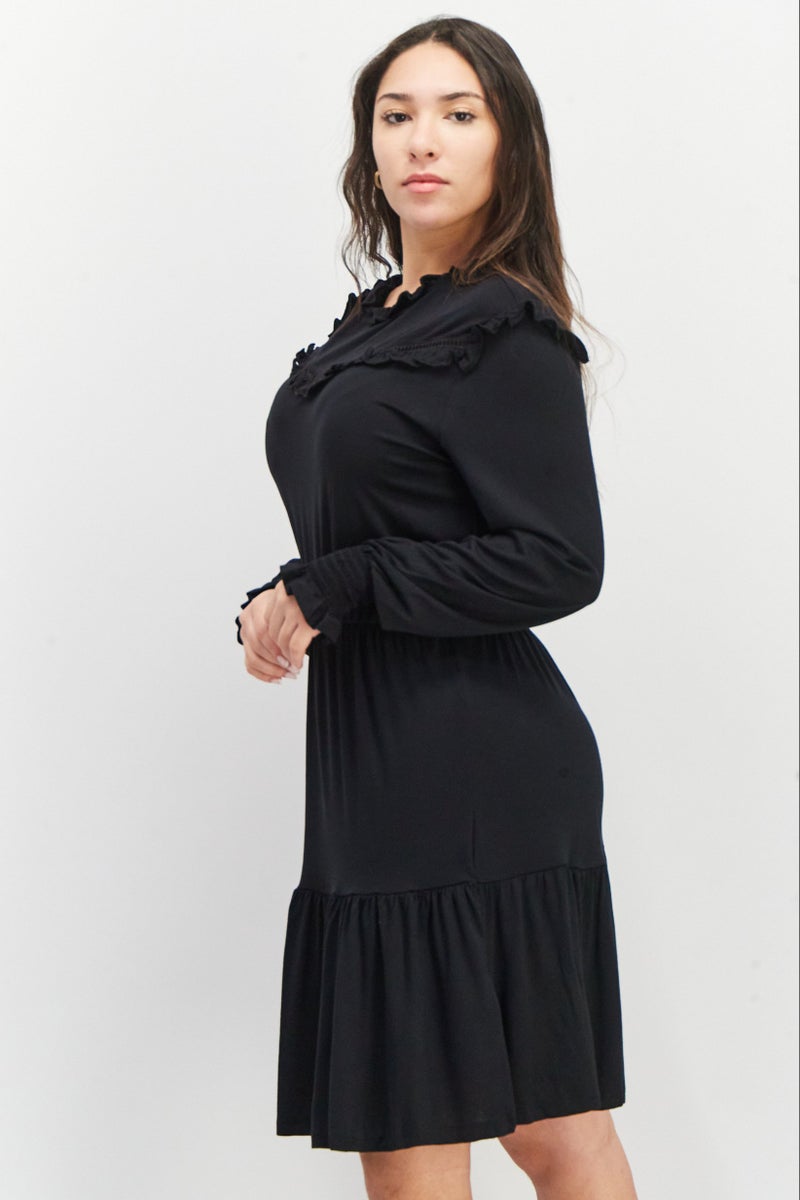 EDC Women Solid Mini Dress, Black - Image 3