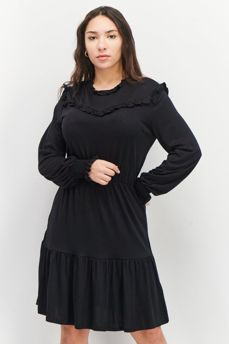 EDC Women Solid Mini Dress, Black - Image 1