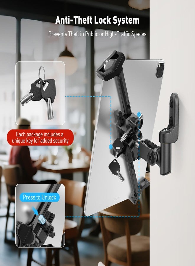 AboveTEK Tablet Wall Mount Holder, 360° Rotation iPad Wall Mount with Anti-Theft Lock & Key, Fits 7.9"-14.6" Tablets, Premium Steel & Zinc Alloy Secure Wall Mounted Tablet Holder - Image 5