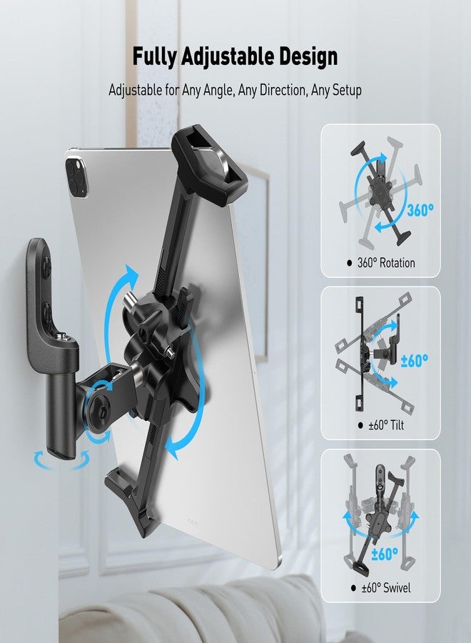 AboveTEK Tablet Wall Mount Holder, 360° Rotation iPad Wall Mount with Anti-Theft Lock & Key, Fits 7.9"-14.6" Tablets, Premium Steel & Zinc Alloy Secure Wall Mounted Tablet Holder - Image 4