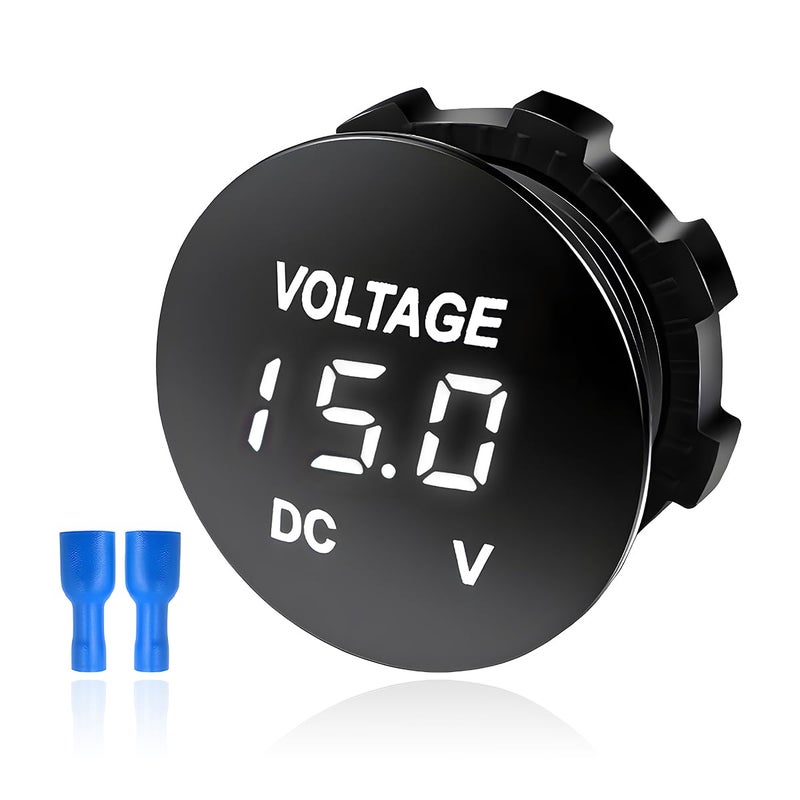 FSTURIOS DC 12V 24 V Voltmeter Gauge, Car LED Digital Display Round Panel Voltage Gauge Meter, Waterproof Mini Volt Tester Battery Monitor Indicator for Car Truck Marine Boat (White) - Image 1