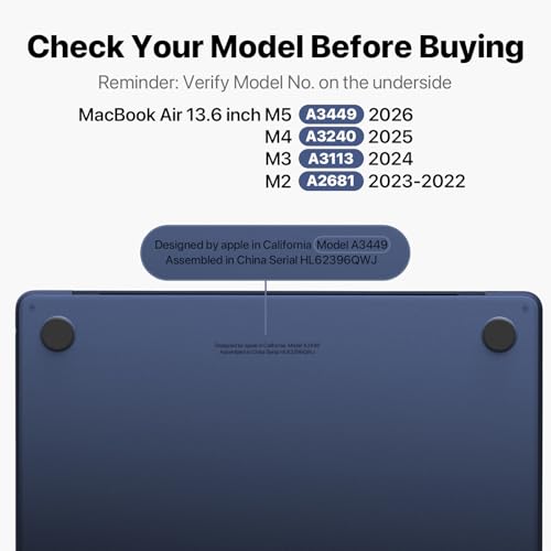 Soonjet Compatible with MacBook Air 13 inch Case M5 M4 M3 M2 2026-2022, Model A3449 A3240 A3113 A2681, [100% Match Official Color] Hard Shell Laptop Cover for MacBook Air 13.6 inch– Midnight Clear - Image 3