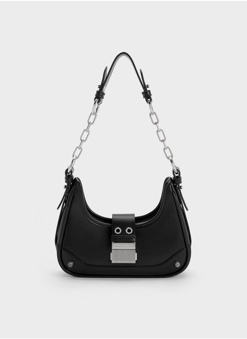 Charles & Keith CHARLES & KEITH Shoulder Bag & Crossbody Bag Winslet Belted Hobo Bag - Black  - Image 1