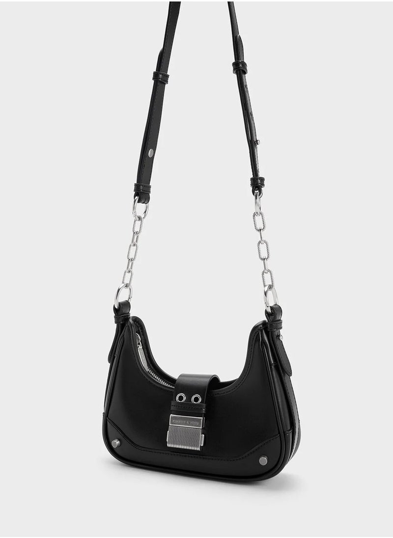 Charles & Keith CHARLES & KEITH Shoulder Bag & Crossbody Bag Winslet Belted Hobo Bag - Black  - Image 3
