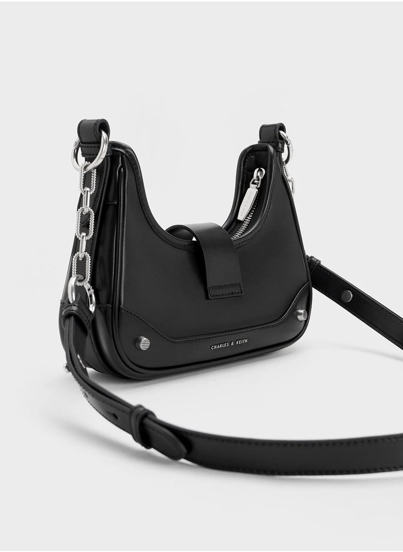 Charles & Keith CHARLES & KEITH Shoulder Bag & Crossbody Bag Winslet Belted Hobo Bag - Black  - Image 4