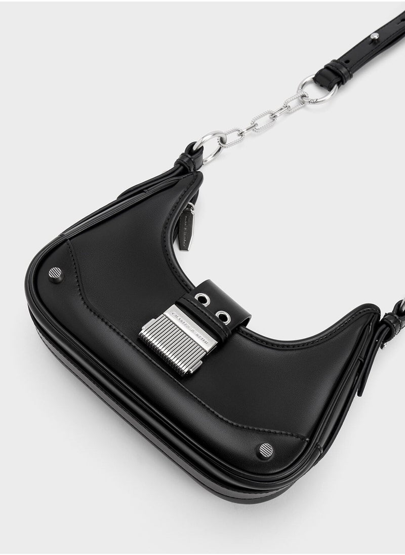 Charles & Keith CHARLES & KEITH Shoulder Bag & Crossbody Bag Winslet Belted Hobo Bag - Black  - Image 5