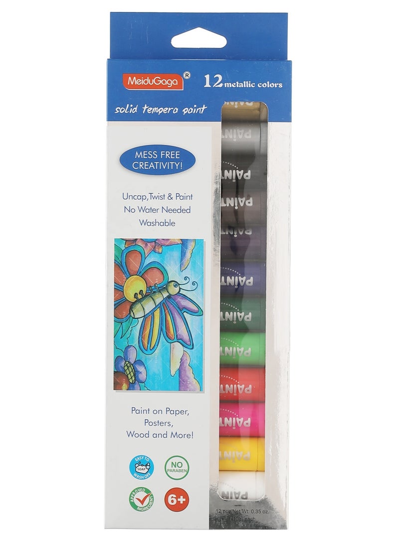 ميدو أعواد طلاء تمبرا صلبة، 12 لونًا معدنيًا، قابلة للغسل - Image 1