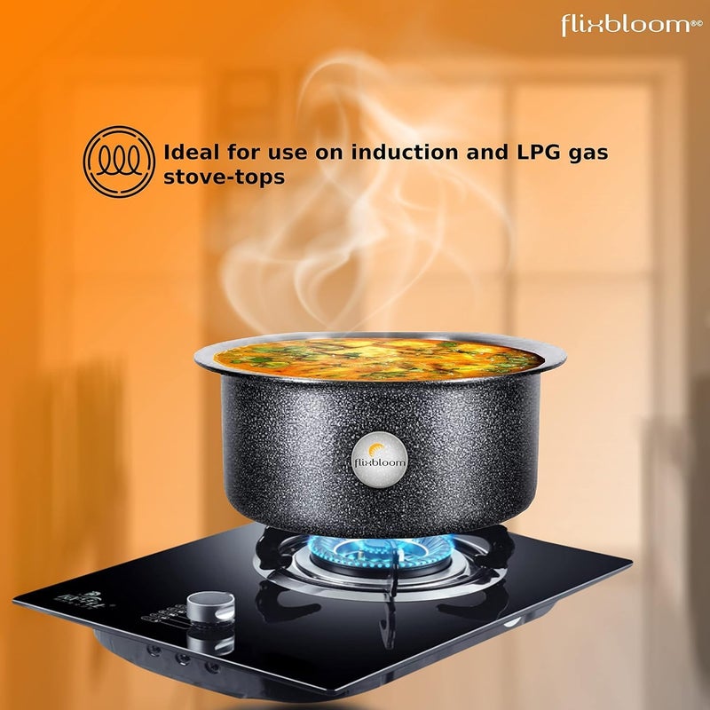 FLIXBLOOM فلكس بلوم برو مطبخ 1 لتر وعاء مطلي بالأنود الأسود قاعدة تحريض صديقة لغاز LPG أدوات مطبخية طباخ حاوية باتيلا باجونا هاندي طباخ مع غطاء 1 لتر طباخ - Image 5