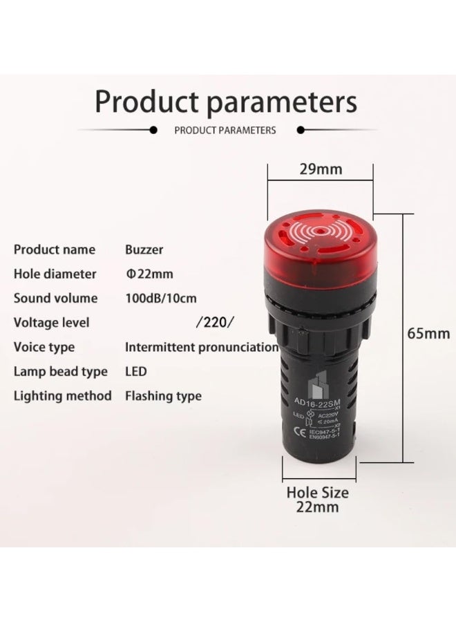 melfi Buzzer 22Mm Flash Led Intermittent Buzzer Alarm Sound With Red Indicator Light Signal Lamp Flashing 220Vac 2 Pack - Image 2