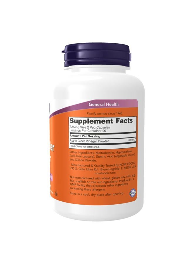 now Supplements, Apple Cider Vinegar 450 mg, Derived from Fermentation of Sweet Apple Cider, 180 Veg Capsules - Image 2
