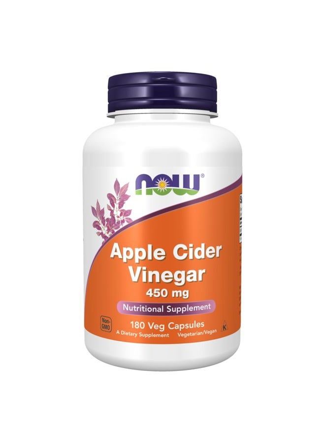 now Supplements, Apple Cider Vinegar 450 mg, Derived from Fermentation of Sweet Apple Cider, 180 Veg Capsules - Image 1