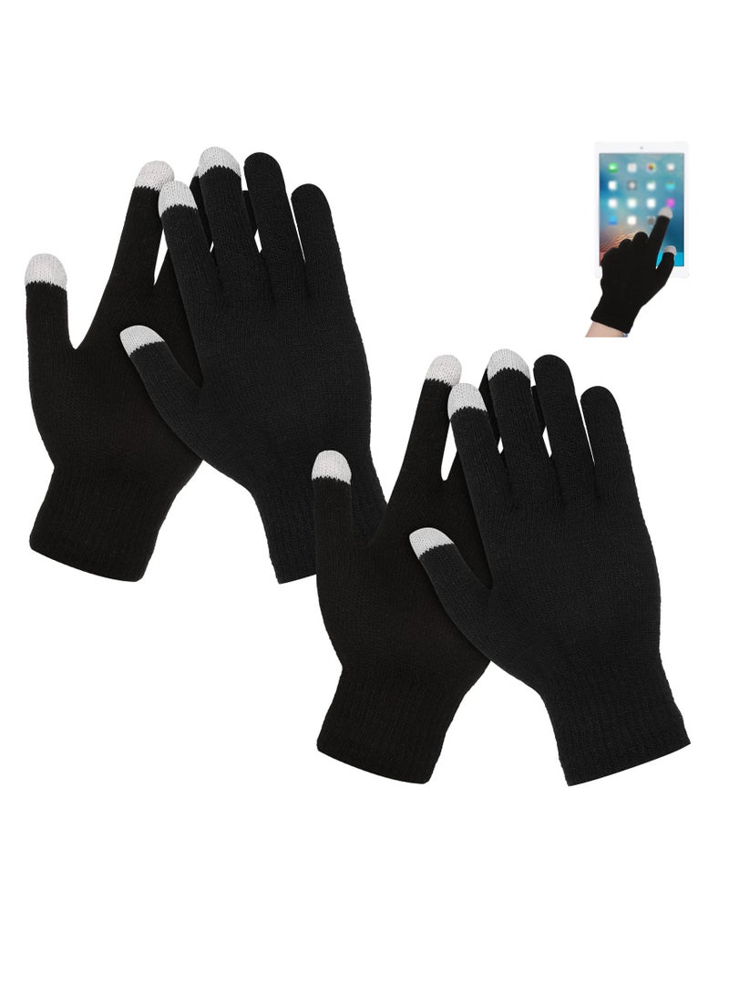 SYOSI 2 Pairs Winter Gloves Warm Finger Touch Screen Gloves Work Thermal Gloves Windproof Stretchy Knit Mittens Solid Sports Gloves For Cold Weather Women Men  - Image 1