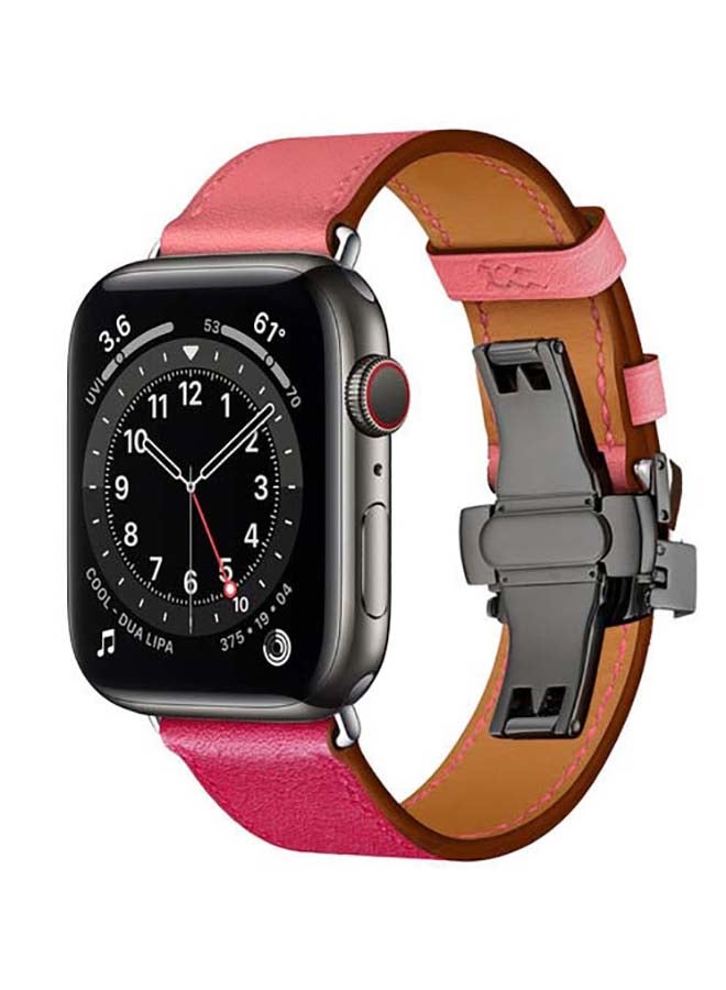 Perfii Genuine Leather Replacement Band with Black Buckle for Apple Watch Series 6/SE/5/4/3/2/1 44/42mm Pink - Image 2