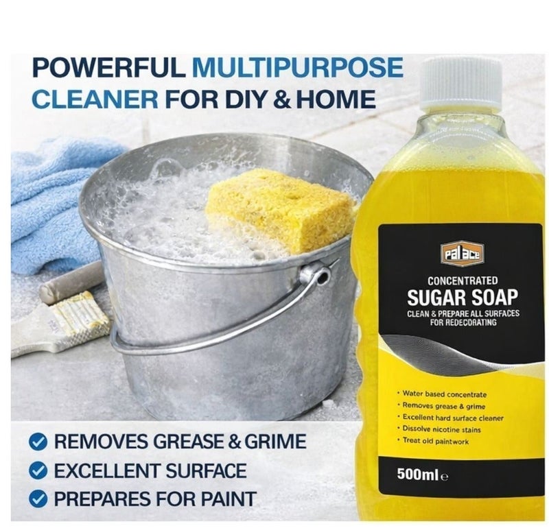 بالاس صابون سكري مركز 500مل منظف أسطح قوي – مزيل دهون وأوساخ لتحضير الجدران قبل الطلاء، يزيل بقع النيكوتين والشحوم، منظف متعدد الاستخدامات لأعمال التنظيف والتجديد - Image 2