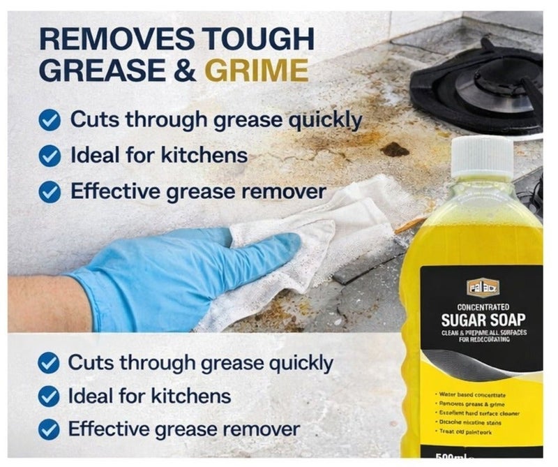 بالاس صابون سكري مركز 500مل منظف أسطح قوي – مزيل دهون وأوساخ لتحضير الجدران قبل الطلاء، يزيل بقع النيكوتين والشحوم، منظف متعدد الاستخدامات لأعمال التنظيف والتجديد - Image 3