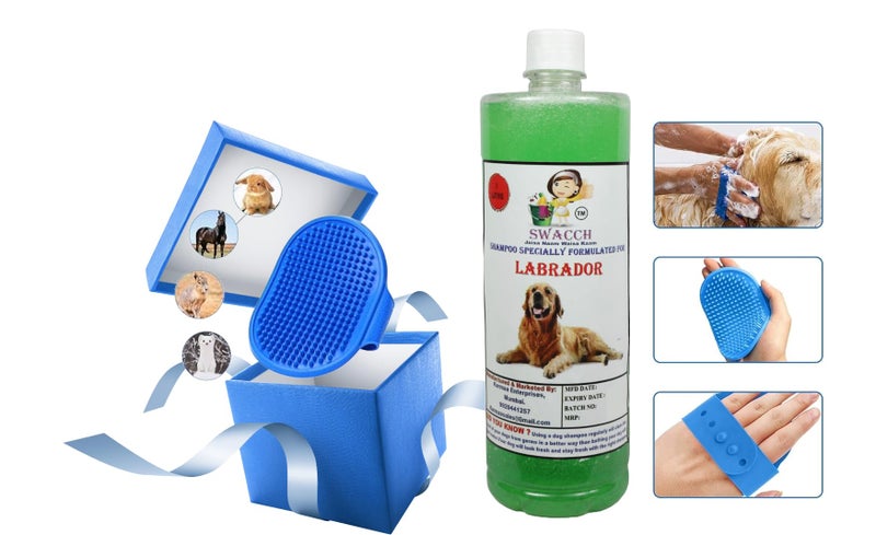 swacch Shampoo | Puppy Safe Shampoo | PH Balanced | Labrador Dog Shampoo 1 Litre Neem Alovera + | Rubber Bath Brush with Adjustable Straps | Pet Massage | Soothing Bristles Hand Brush I Combo Pack - Image 2