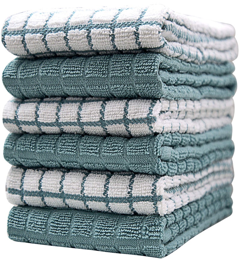 Bumble Kitchen Towels 100 Cotton Dish Towels with Hanging Loop 16x 28 380GSM Absorbent Kitchen Towel Set 6 Pack Aqua